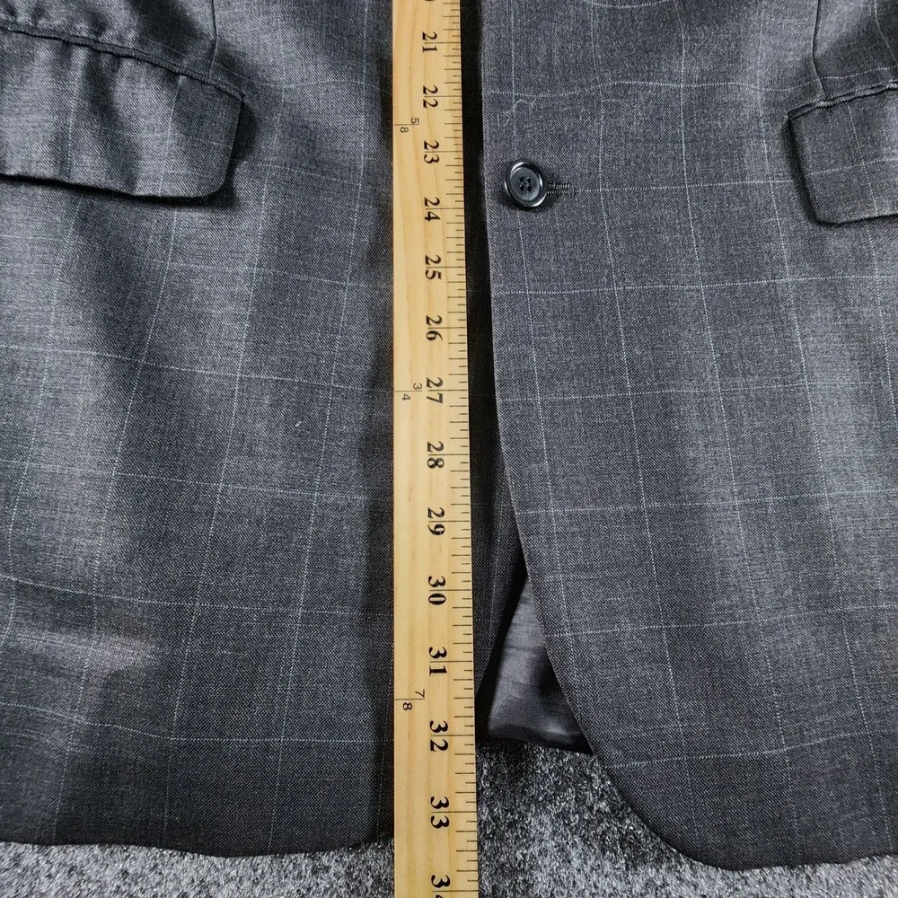 JOS‎ A BANK Men's Blazer 42L Wool Gray Windowpane Sport Coat Suit Jacket